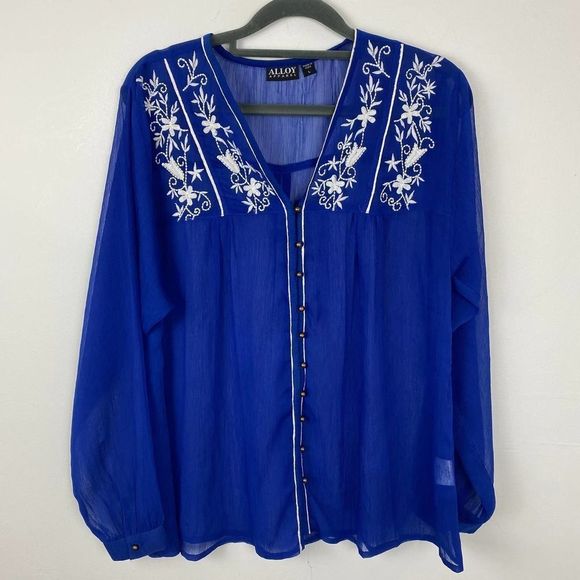 Alloy Apparel, Long sleeve sheer blouse. - Picture 1 of 5